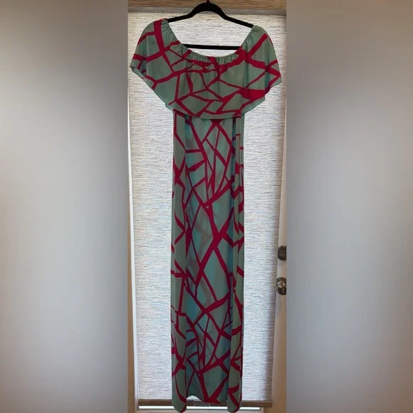 Geometric Pink and Blue Maxi Dress - Picture 4 of 4